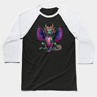 Colorful Horned Dragon Magical Mystical Fantasy Creature Animal Baseball T-Shirt